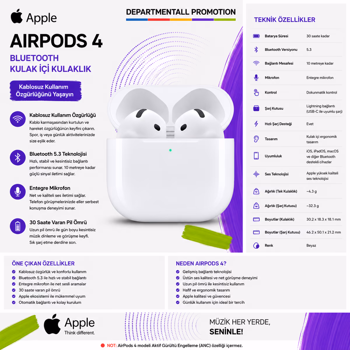 Apple AirPods 4 · Beyaz 