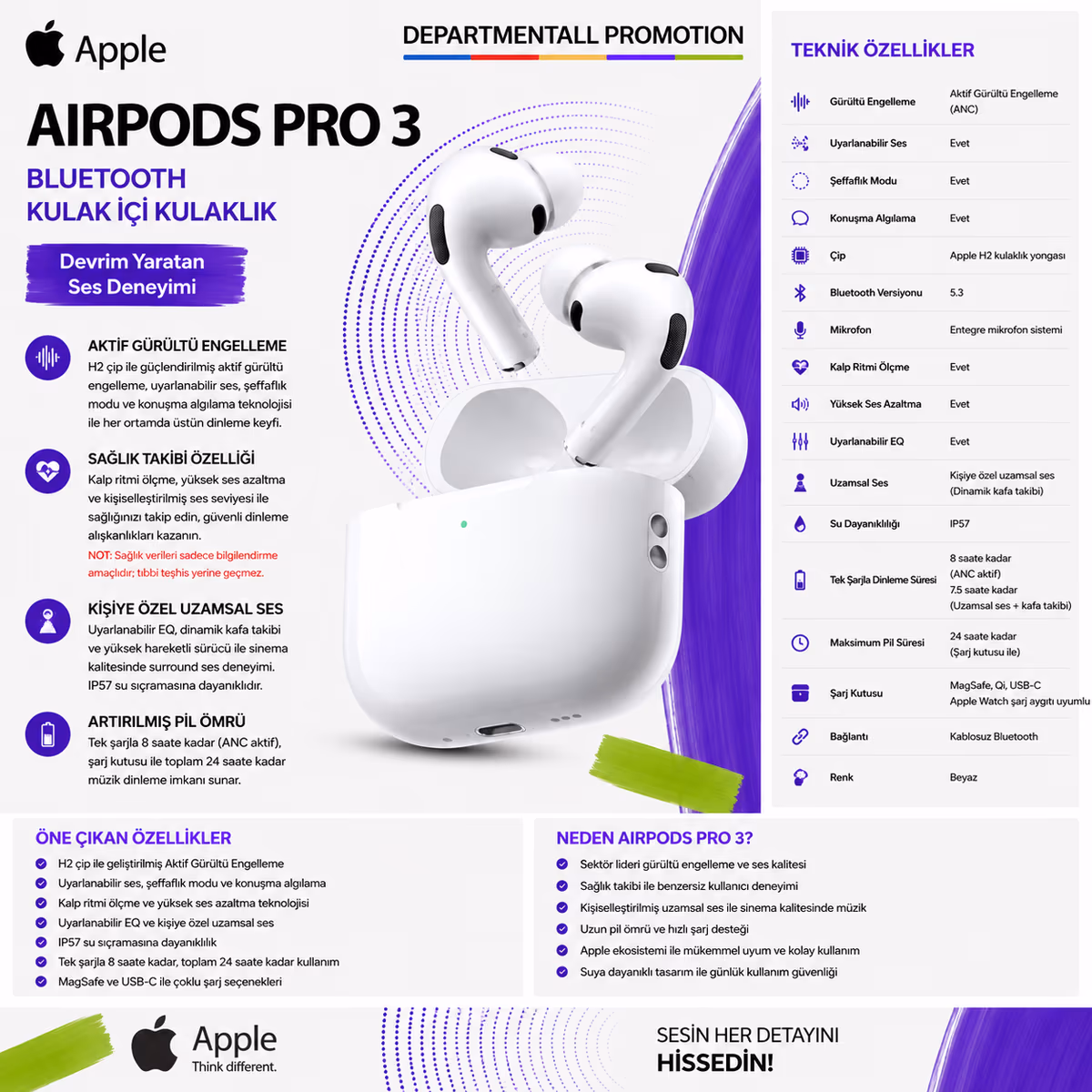 Apple AirPods Pro 3 · Beyaz 