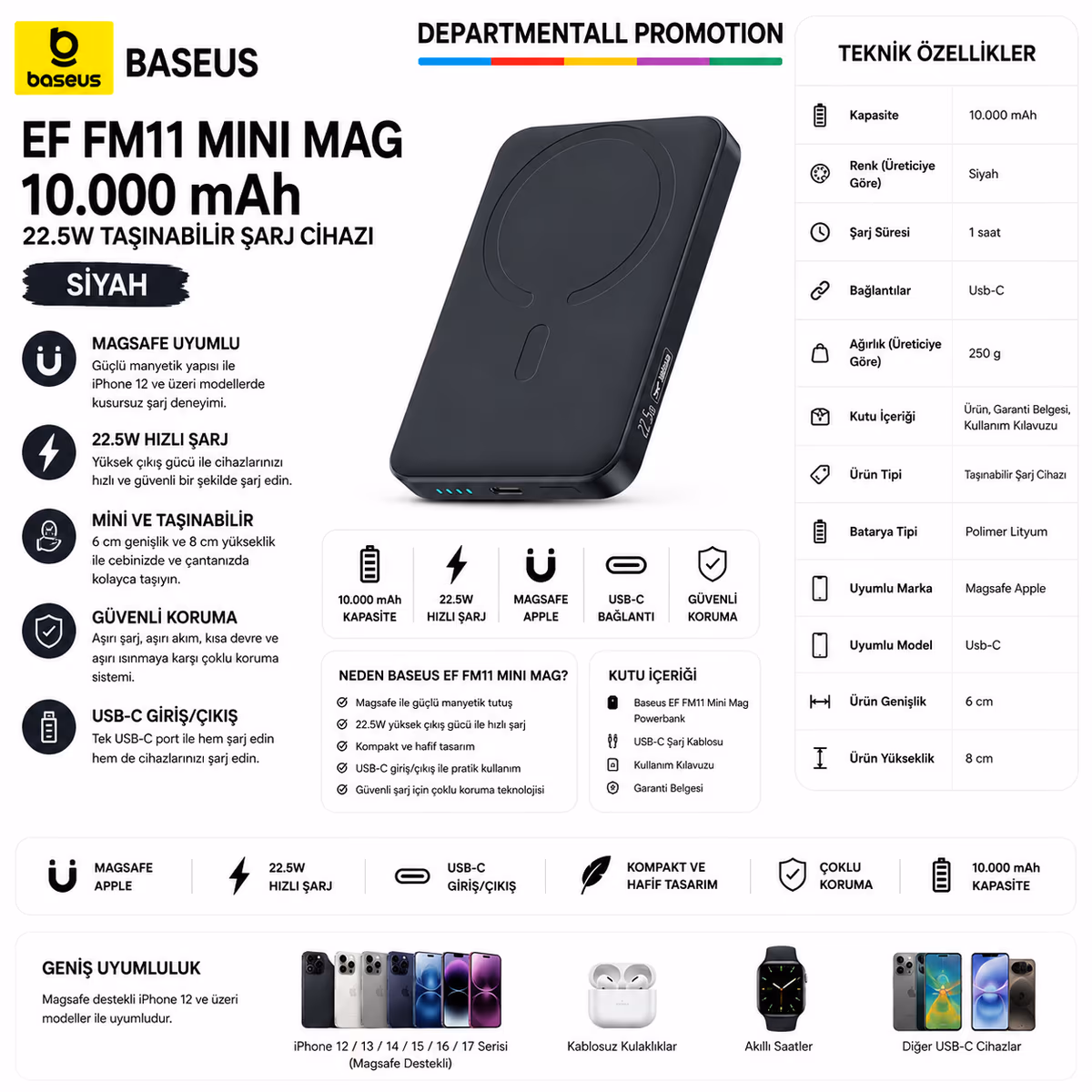 Baseus EF FM11 Mini Mag 10.000 22.5W · Siyah 10.000 mAh
