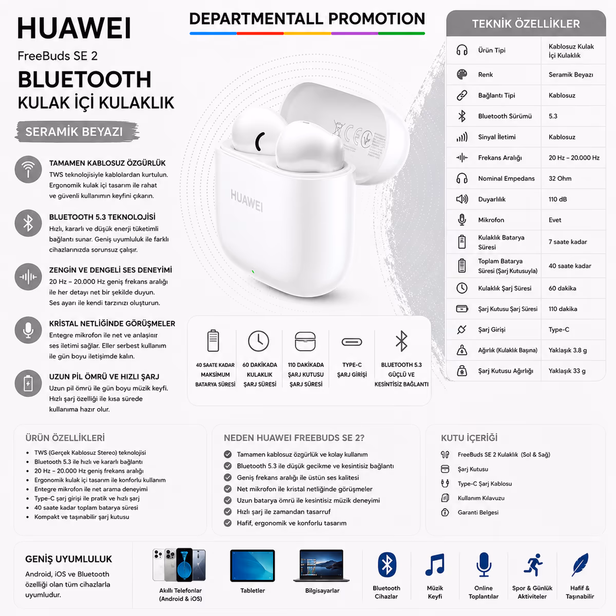Huawei Freebuds SE 2 · Seramik Beyazı 