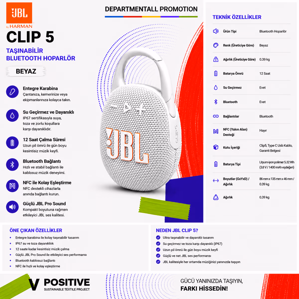 JBL Clip 5 · Beyaz 
