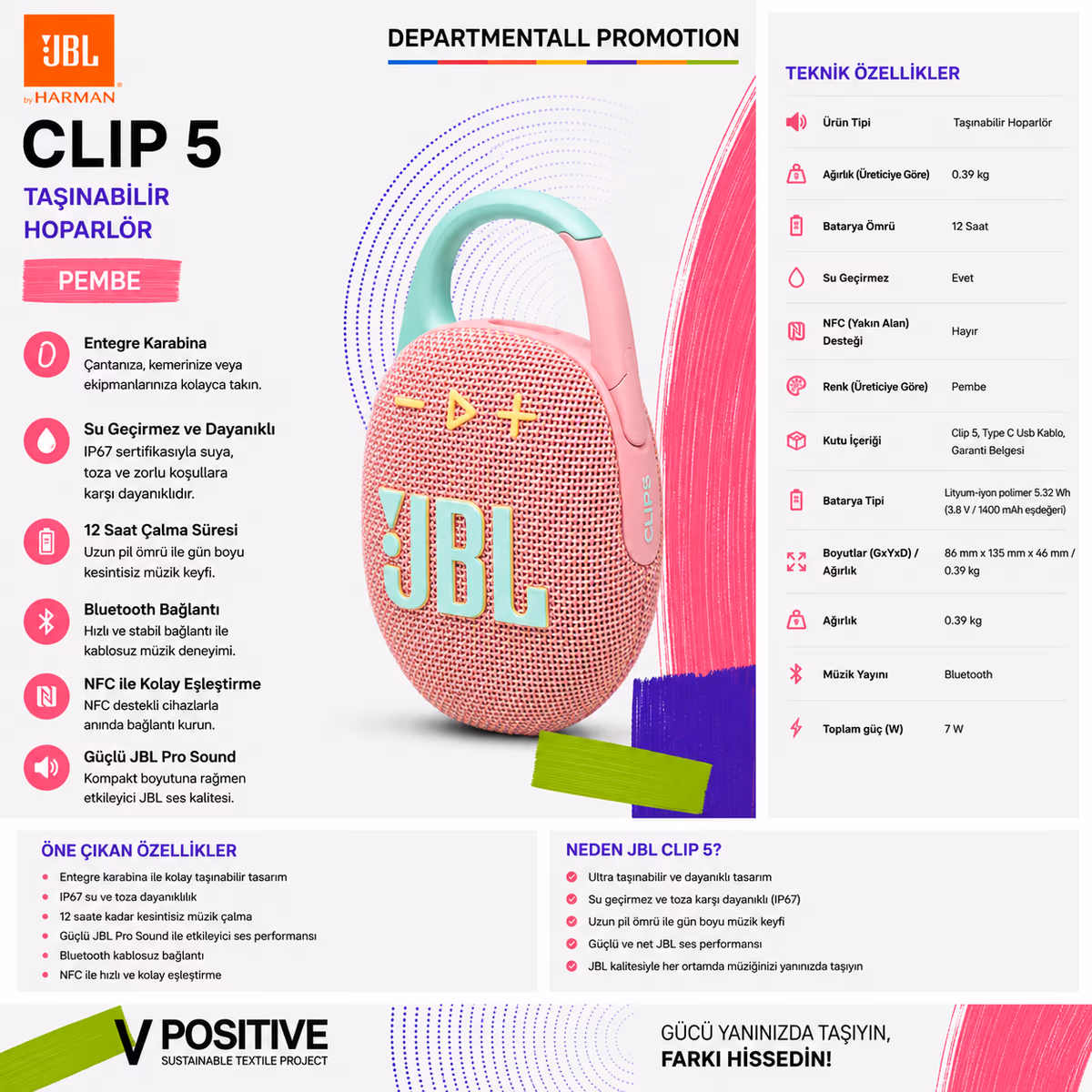 JBL Clip 5 · Pembe 