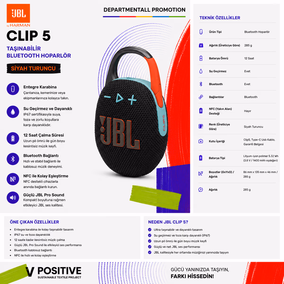 JBL Clip 5 · Siyah Turuncu 