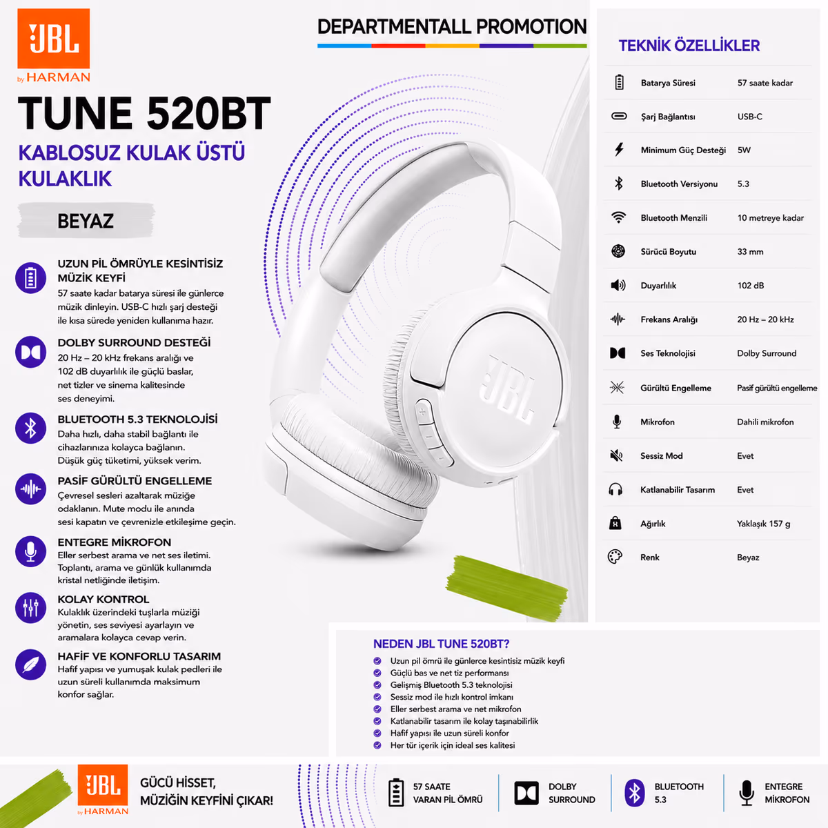 JBL Tune 520BT · Beyaz