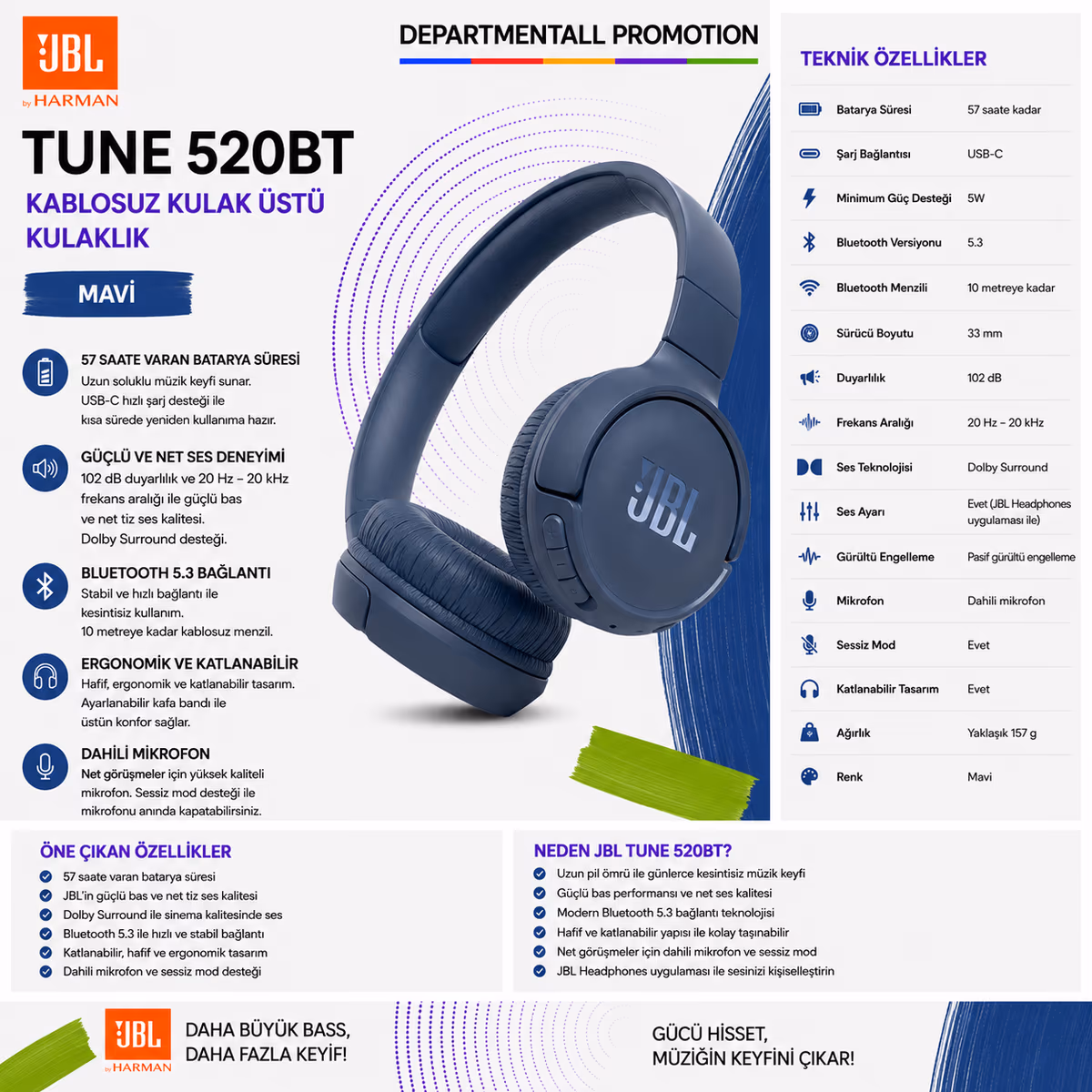 JBL Tune 520BT · Mavi 