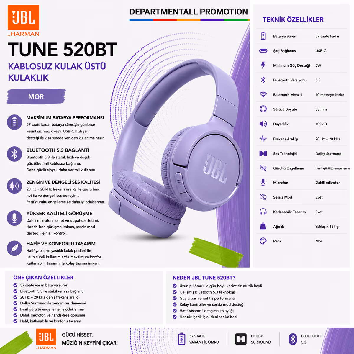 JBL Tune 520BT · Mor 