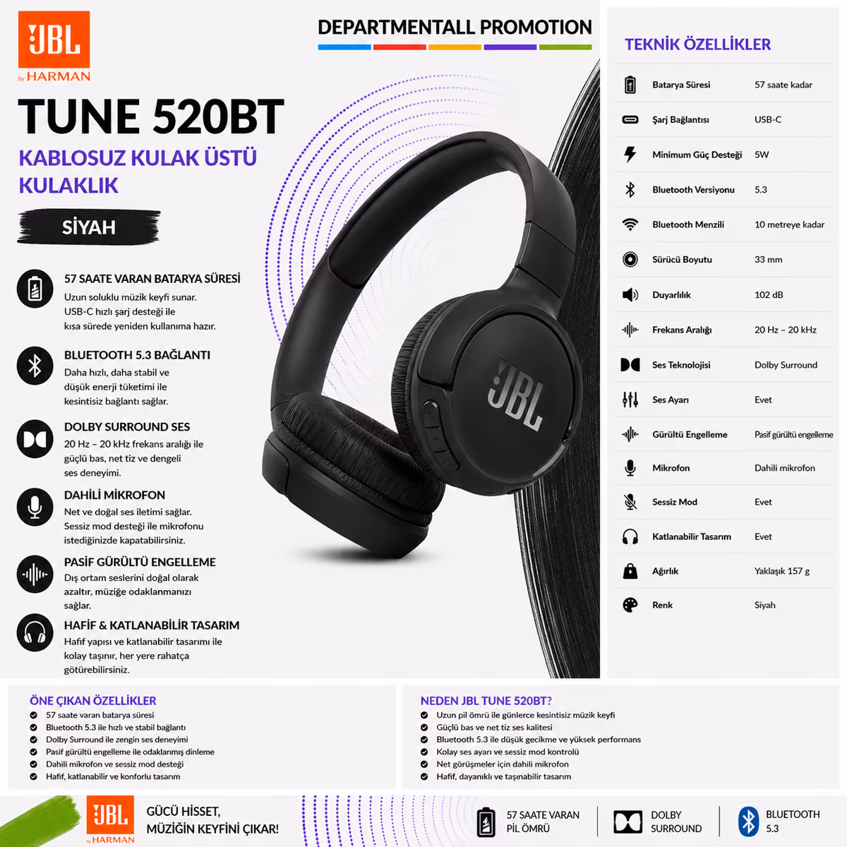 JBL Tune 520BT · Siyah 