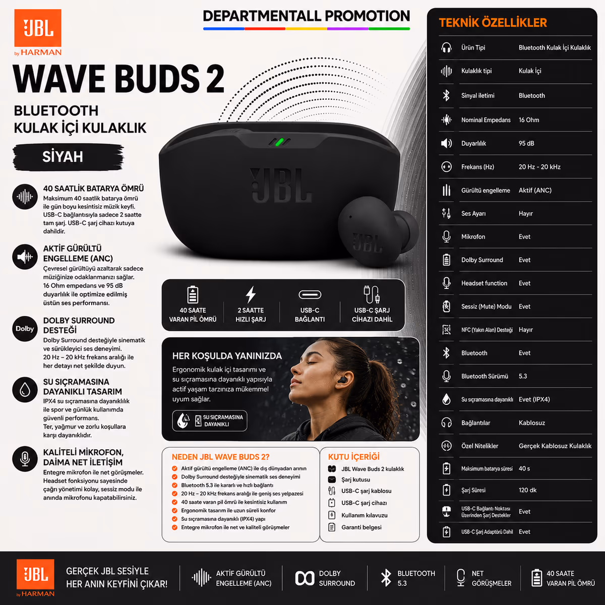 JBL Wave Buds2 · Siyah 