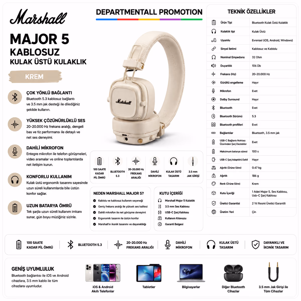 Marshall Major 5 · Krem 