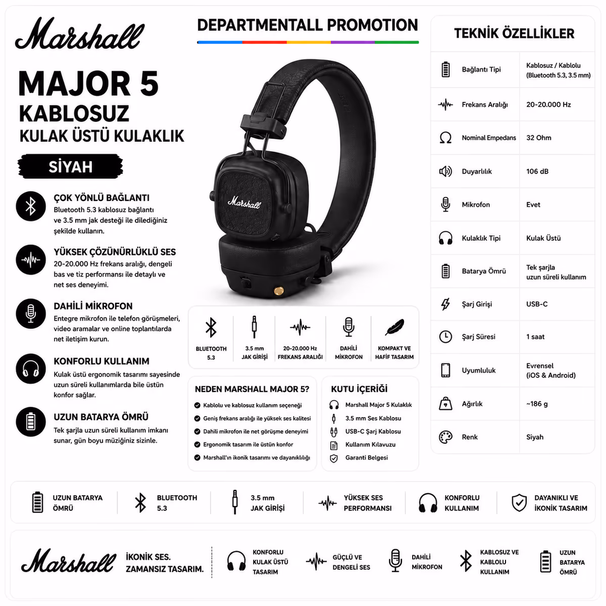 Marshall Major 5 · Siyah 