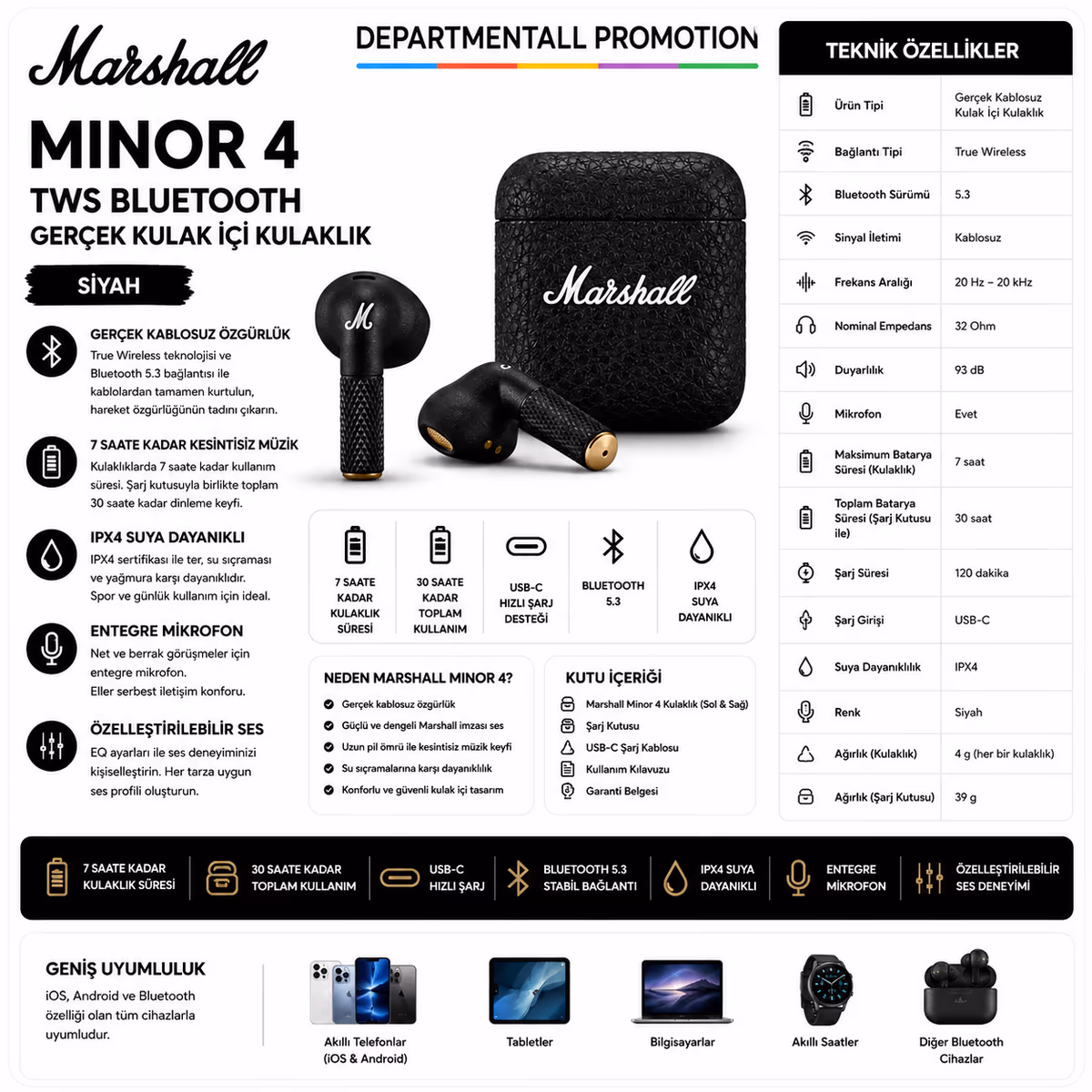 Marshall Minor 4 TWS · Siyah 