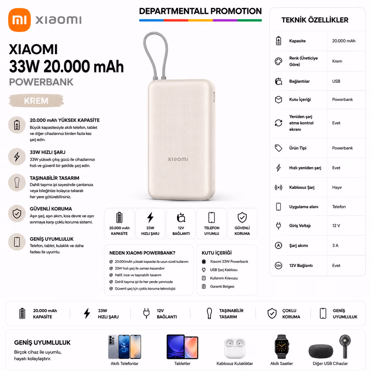 Xiaomi 33W 20.000 mAh Powerbank · Krem 20.000 mAh