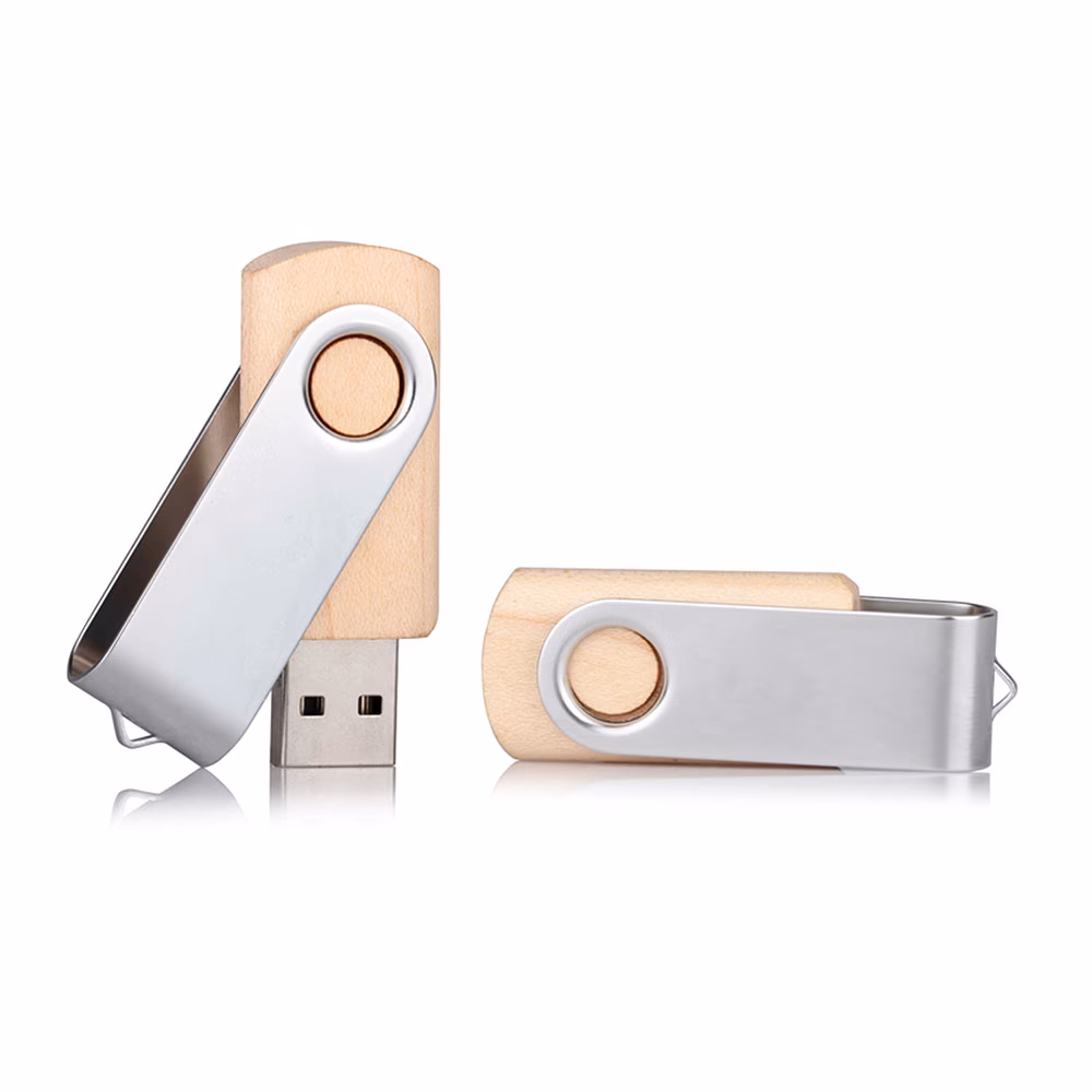 64 GB Ahşap Döner Kapaklı USB Bellek - Ahşap / 64 GB