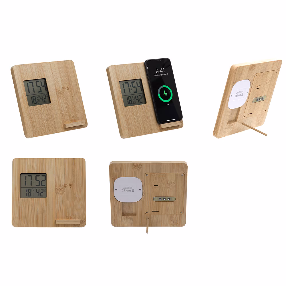 Masaüstü Bambu Saat Wireless Mobil Şarj Cihazı - Bambu