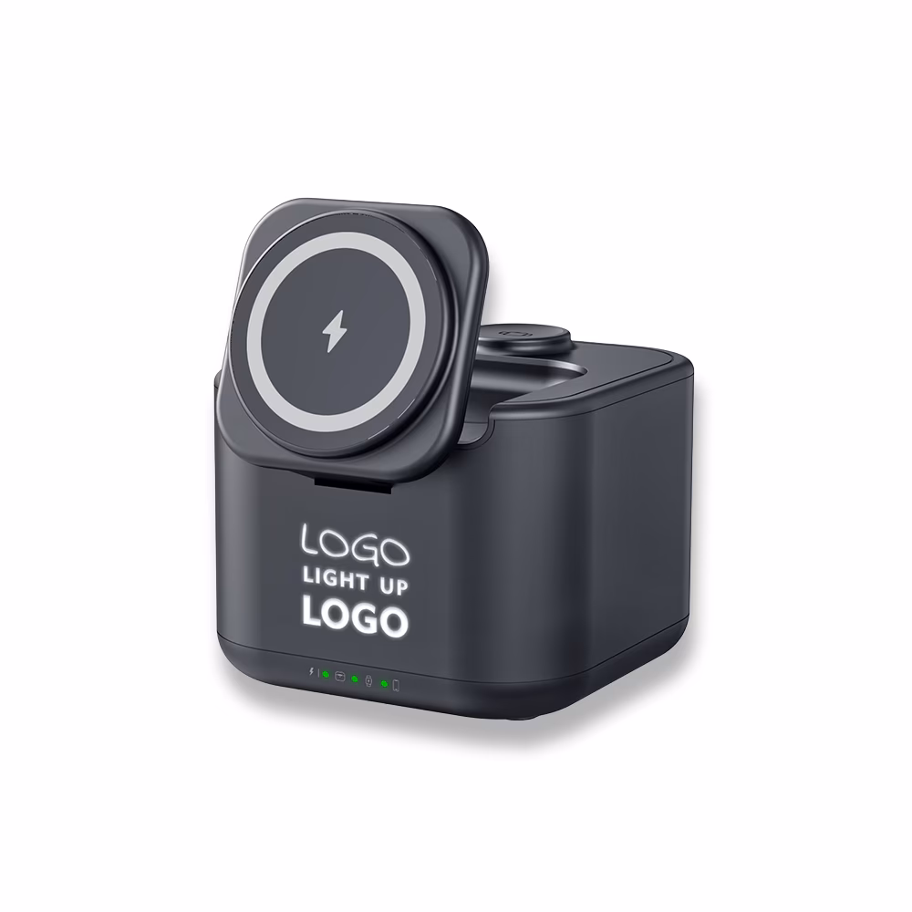 Işıklı Logo Hoparlörlü Magsafe Şarj Standı (Telefon, Kulaklık, Saat)