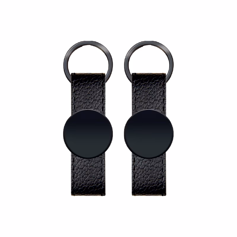Çift Taraflı Metal Suni̇ Deri̇ Anahtarlık - Siyah