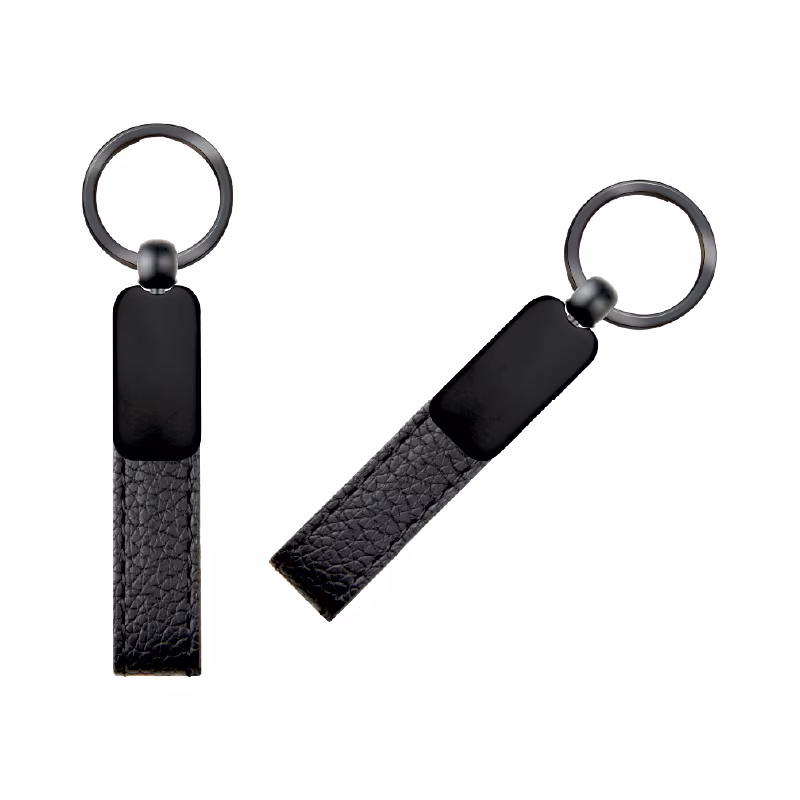 Çift Taraflı Metal Suni̇ Deri̇ Anahtarlık - Siyah