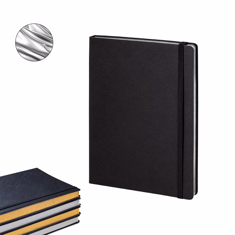 15 x 21 Termo Deri̇ Defter (Ivory Kağıt) - Siyah-Gümüş Varak