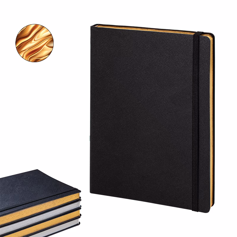 19 x 25 Termo Deri̇ Defter (Ivory Kağıt) - Siyah-Altın Varak