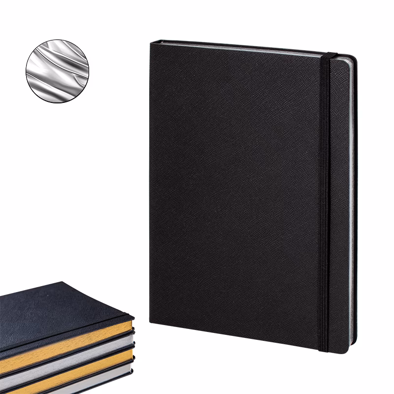 19 x 25 Termo Deri̇ Defter (Ivory Kağıt) - Siyah-Gümüş Varak