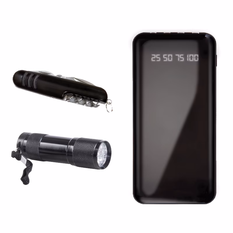 850 Powerbank & Çakı & Elfeneri Set - Siyah