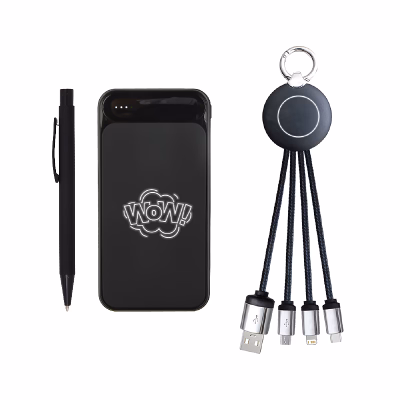 Kalem & Powerbank & Anahtarlık Set - Siyah