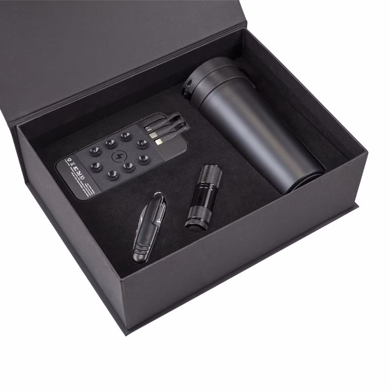 Çakı & Fener & Powerbank & Termos Set - Siyah - Siyah Mug