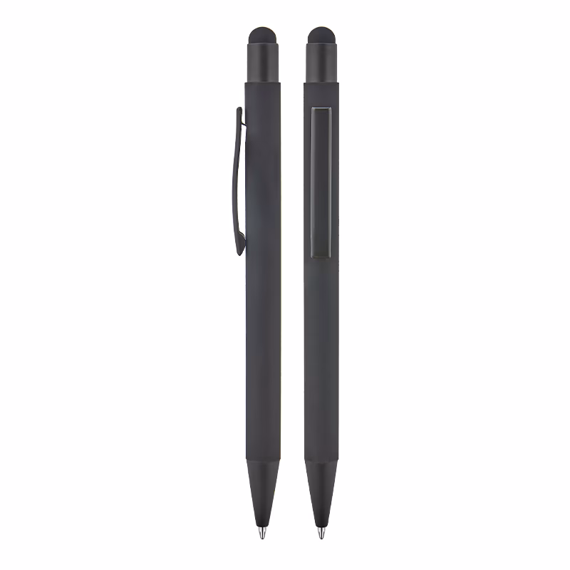 Metal Tükenmez Touchpen Rubber Gövde Kalem - Siyah