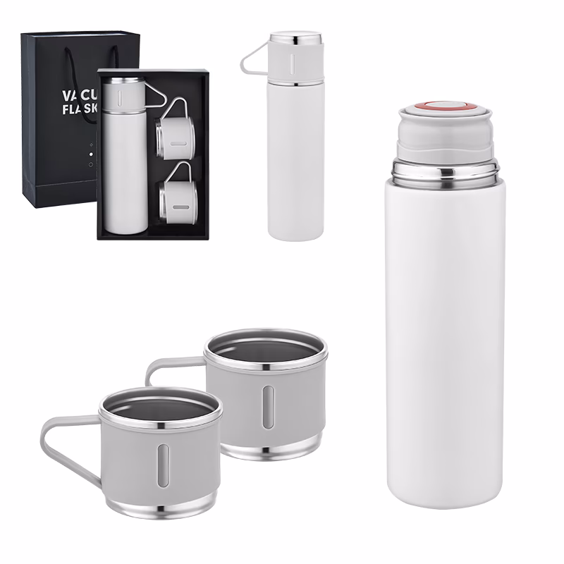 Çelik 3'lü Termos Set / 500 ml - Beyaz / 500 ML