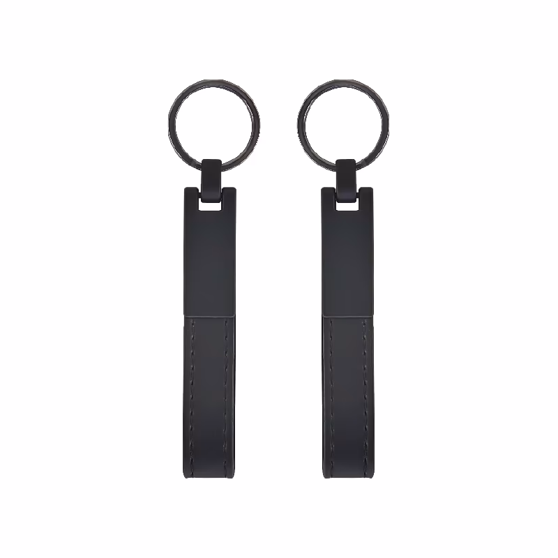 Çift Taraflı Metal Suni̇ Deri̇ Anahtarlık - Siyah