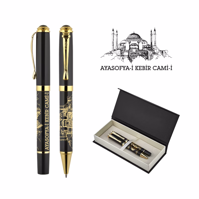 685-RT Kabartma Figürlü Metal Roller & Tükenmez Kalem Seti - Ayasofya