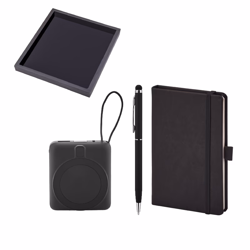 Kalem & Defter & Powerbank Set - Siyah