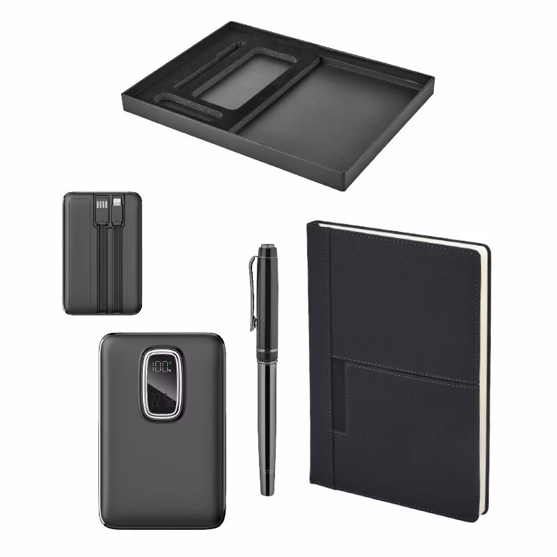 Kalem & Defter & Powerbank Set - Siyah