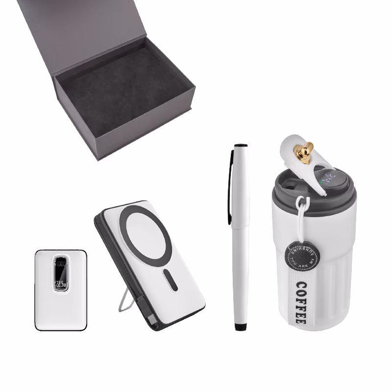 Kalem & Powerbank & Termos Set - Beyaz
