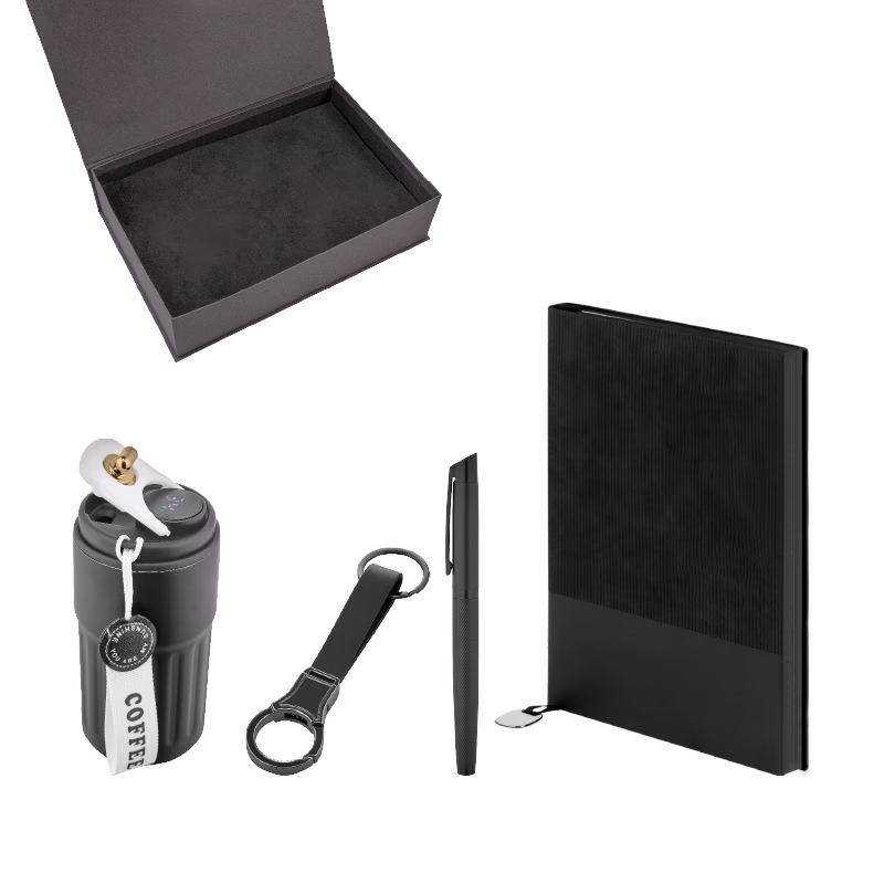 Kalem & Defter & Anahtarlık & Termos Set - Siyah