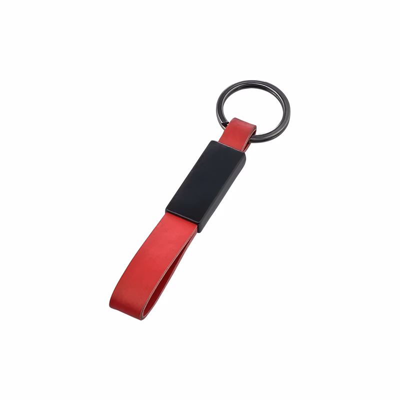 Çift Taraflı Metal Suni̇ Deri̇ Anahtarlık - Kırmızı