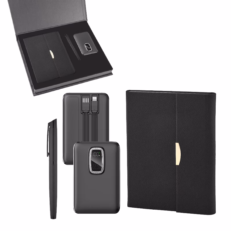 Defter & Kalem & Powerbank Set - Siyah