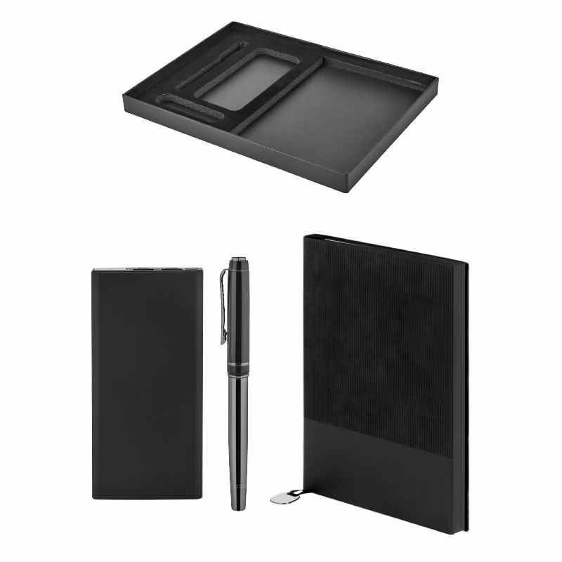 Kalem & Defter & Powerbank Set - Siyah