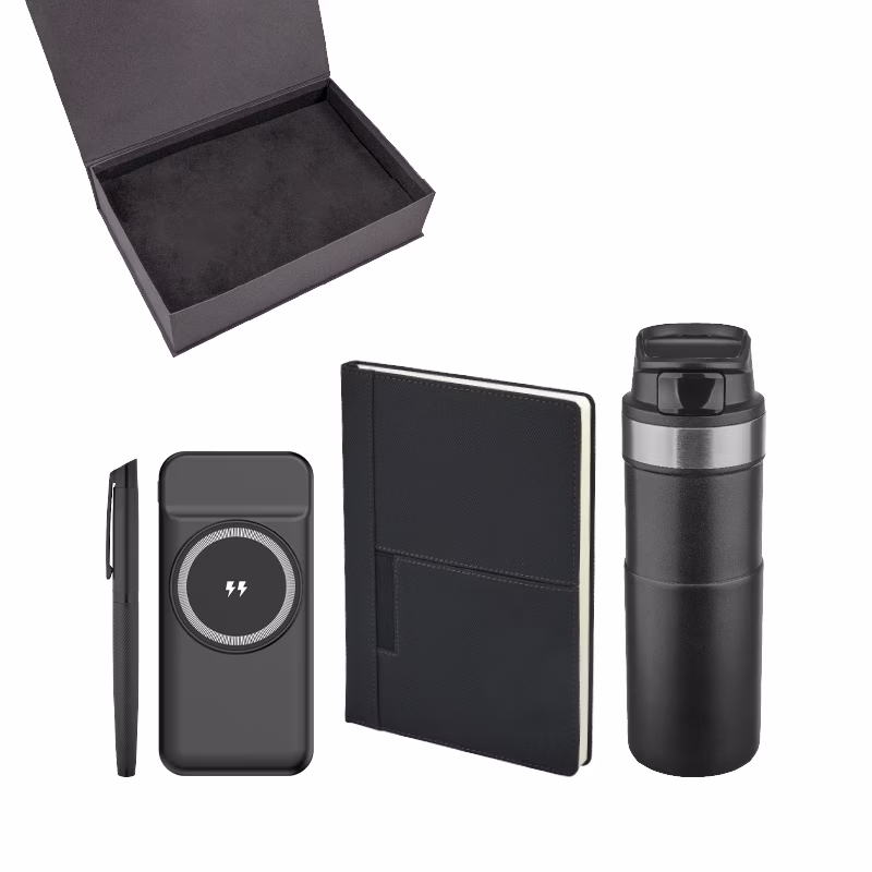 Kalem & Defter & Powerbank & Termos Set - Siyah