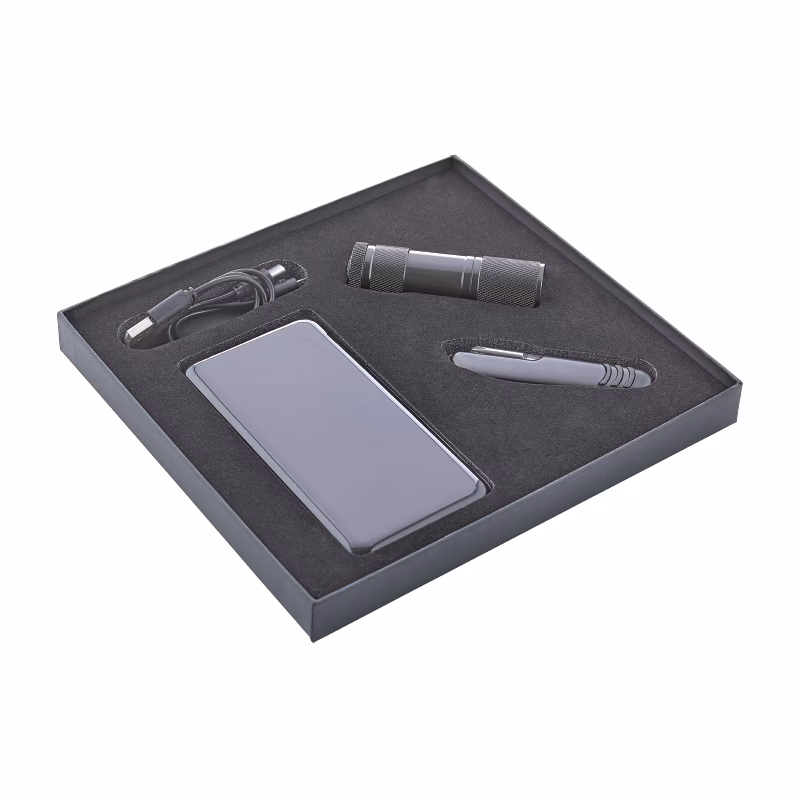 Powerbank & Çakı & Elfeneri Set - Siyah