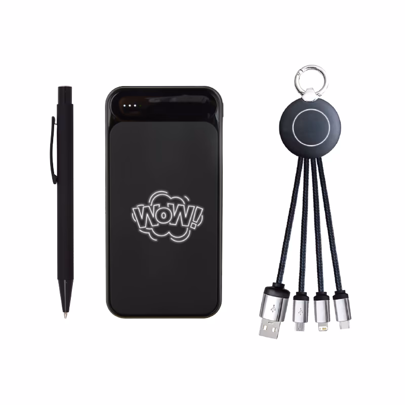Kalem & Powerbank & Anahtarlık Set - Siyah