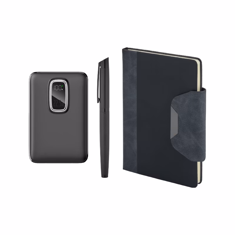 Defter & Kalem & Powerbank Set - Siyah