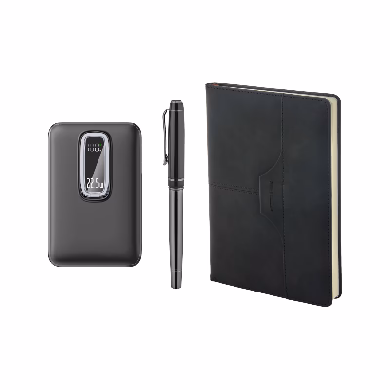 Kalem & Defter & Powerbank Set - Siyah