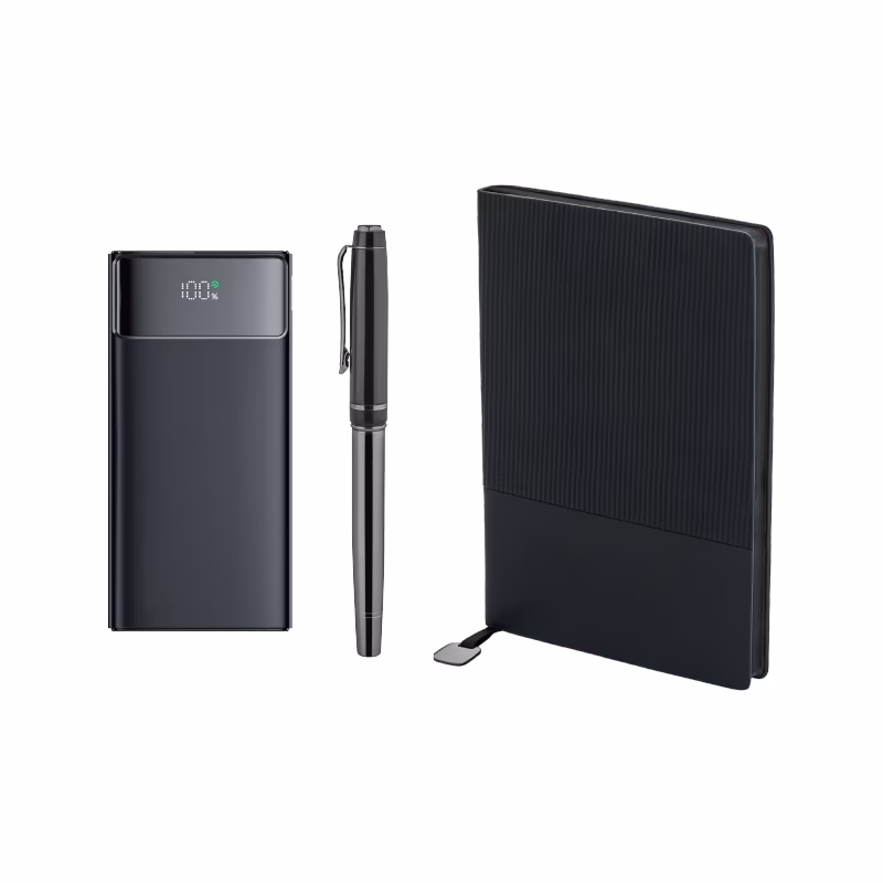 Kalem & Defter & Powerbank Set - Siyah