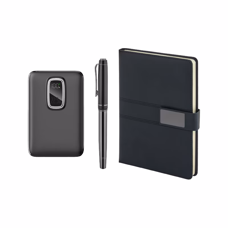 Kalem & Defter & Powerbank Set - Siyah