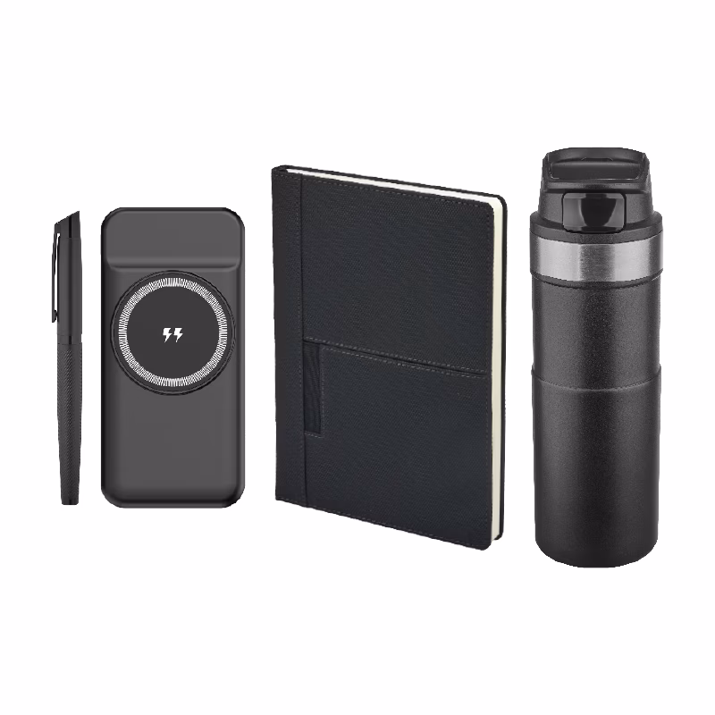 Kalem & Defter & Powerbank & Termos Set - Siyah