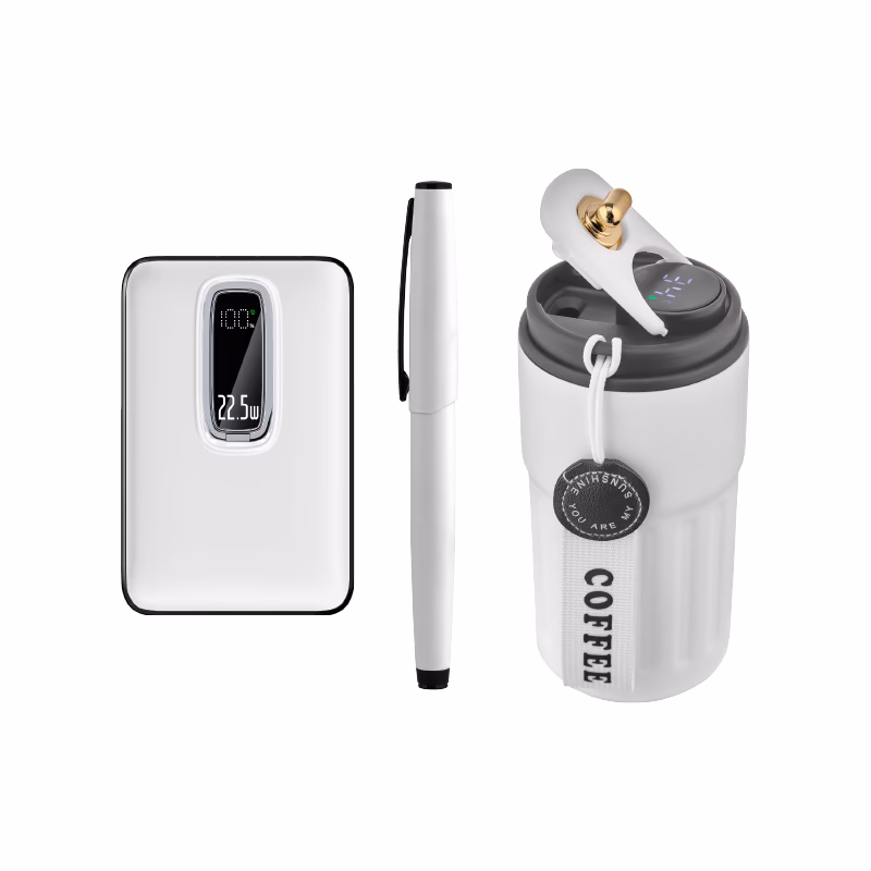Kalem & Powerbank & Termos Set - Beyaz